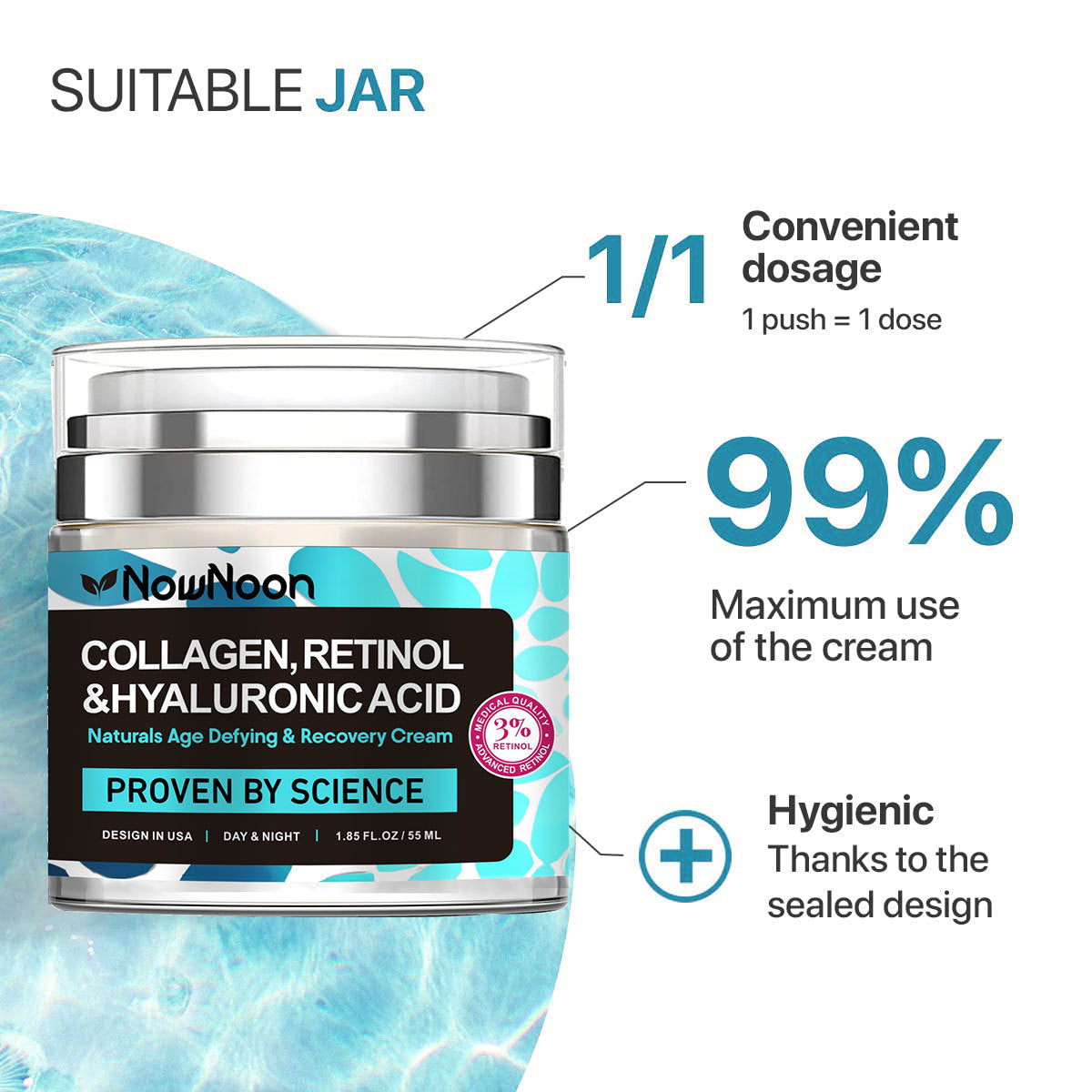 Crema Facial Nownoon con Colágeno, Retinol y Ácido Hialurónico