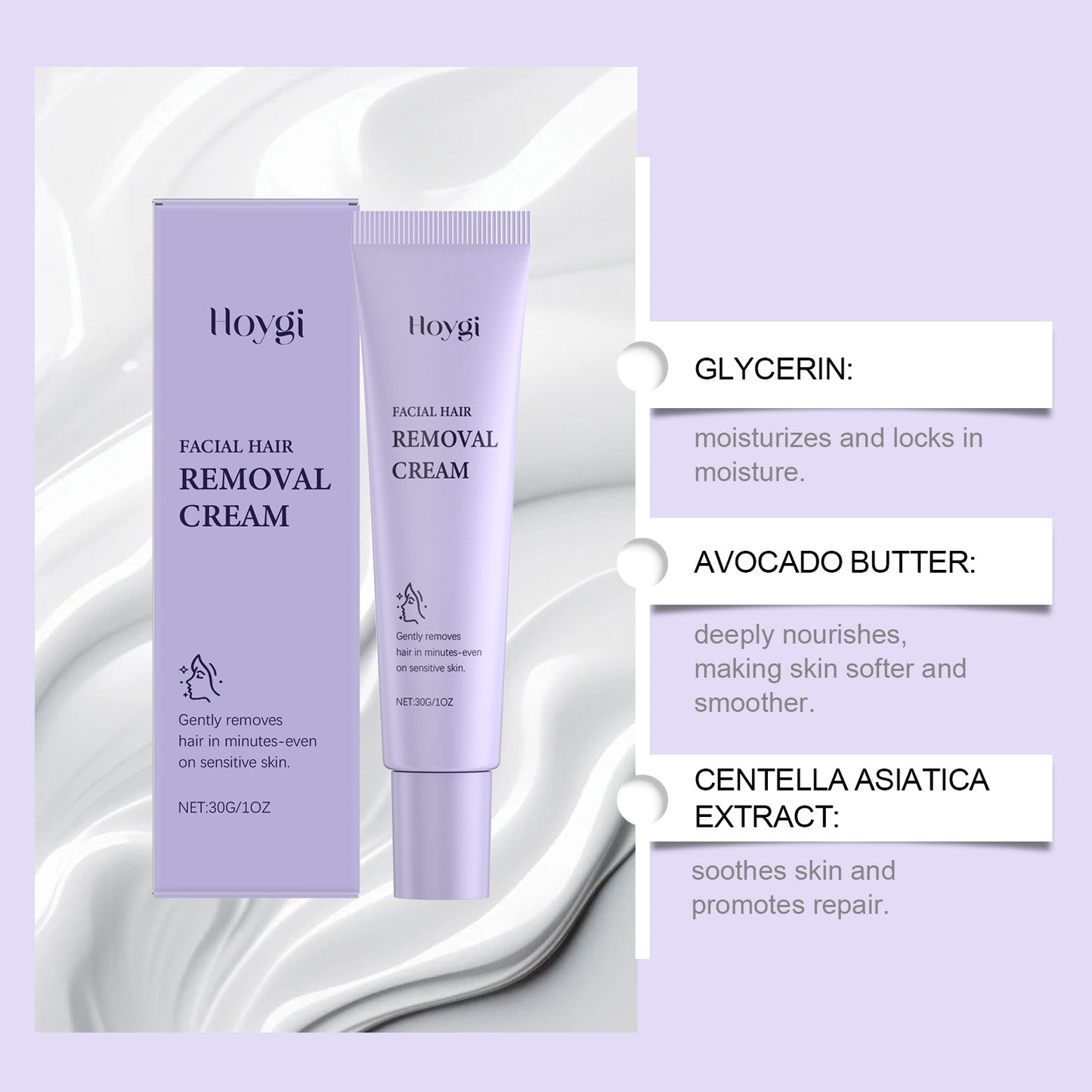 Crema Depilatoria Facial Hidratante con Karité y Centella Asiática